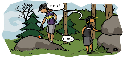 Juja, hinter Felsen: 'Hier?' - Anke, auf Felsen: 'Hier.'