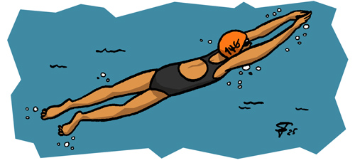 Schwimmerin mit oranger Kappe im Wasser
